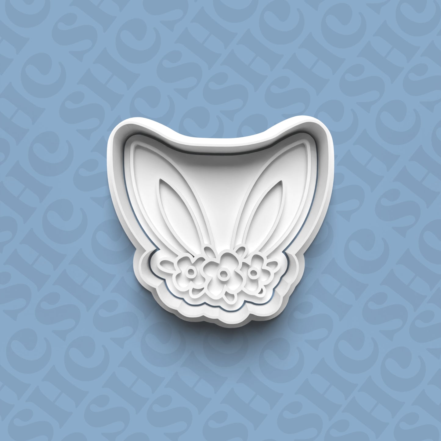 DONE TO ORDER: Floral Bunny Ears Cookie Cutter + Fondant Stamp Set