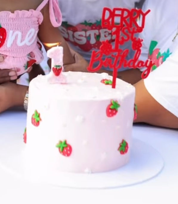 'Berry First Birthday' Cake Topper - Strawberry Theme 3D Cake Topper
