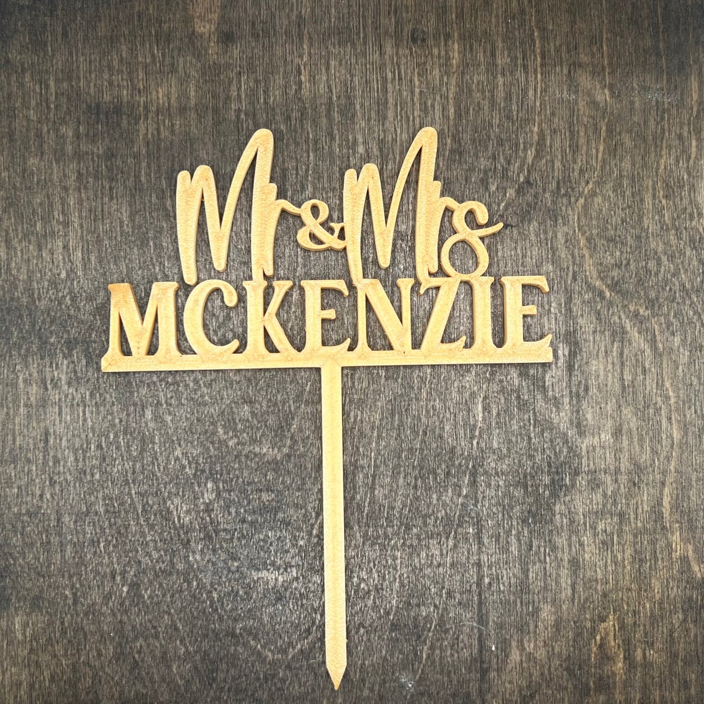 Mr & Mrs Cake Topper w/Bar (2 Lines-Text Only)