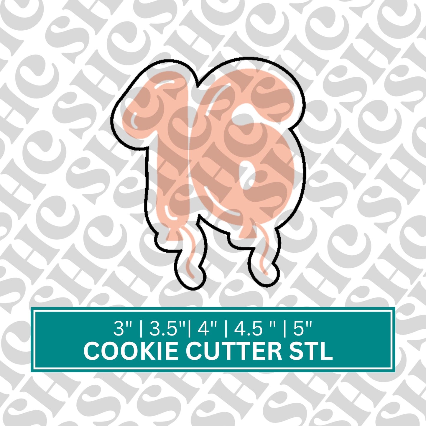 3D-rendered STL file of a 16 balloon-shaped cookie cutter, showcasing a detailed design perfect for creating balloon-themed cookies.