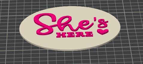 3D Baby announcement plaque, birth announcement stl, she's here stl sign, baby sign, birth plaque, gender reveal, baby, announcement