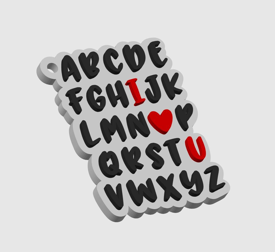 Alphabet "I Love You" Keychain STL File| Gift Design for 3D Printing |Valentine Keychain STL File | Alphabet Keychain Stl | Valentine Gift