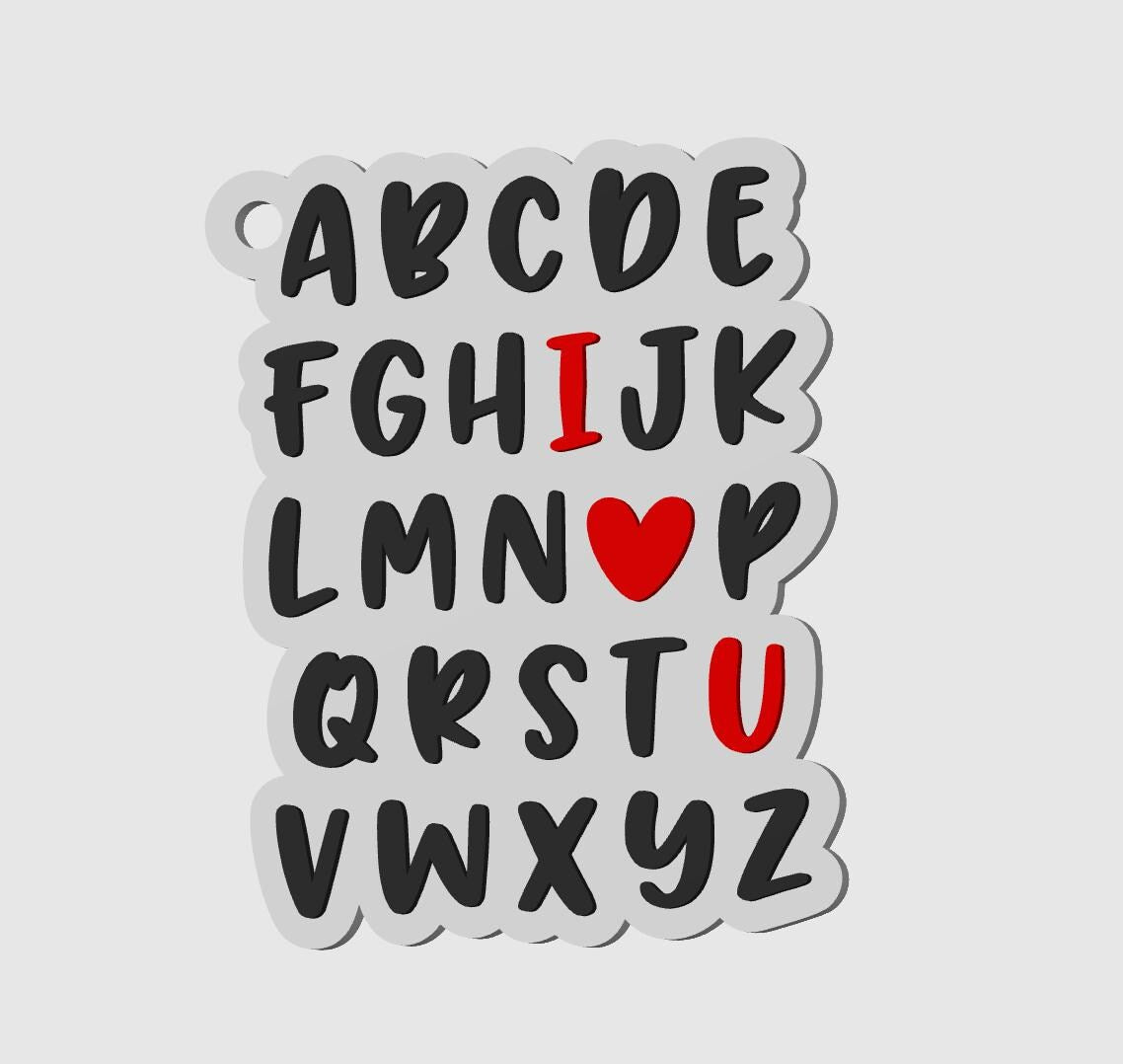Alphabet "I Love You" Keychain STL File| Gift Design for 3D Printing |Valentine Keychain STL File | Alphabet Keychain Stl | Valentine Gift