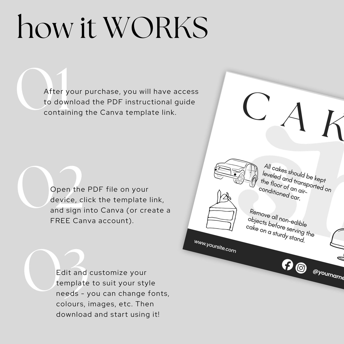 Cake Care Guide Template, Thermal Sticker, Baking Care Cards, Care Card, Care Stickers