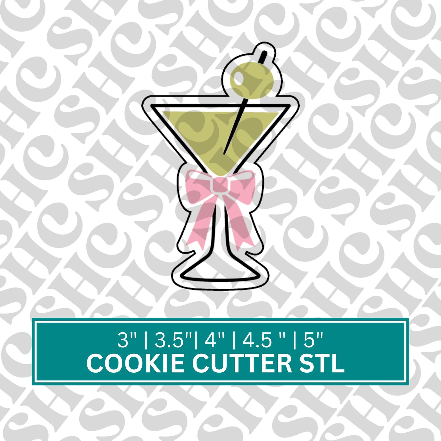 Dirty Martini Cookie Cutter STL file, Martini Cookie Cutter, Cocktail STL File , Cocktail Cookie Cutter, Martini Glass w/Bow Cookie Cutter