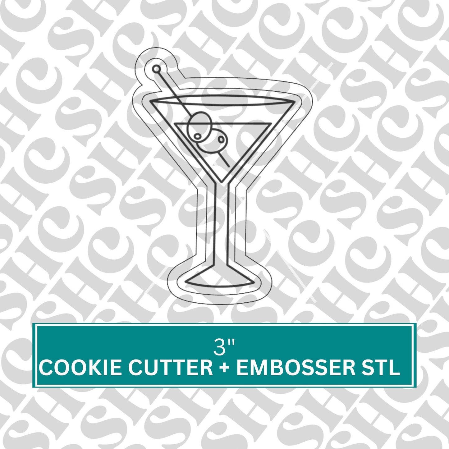 Dirty Martini Glass Cookie Cutter & Embosser STL - 3D Printable Cocktail-Themed Baking Tool, Martini Party Cookie Design | Martini Debosser
