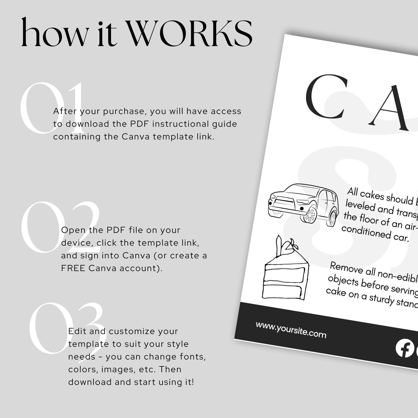 Editable Cake Care Card Template - SHCreations