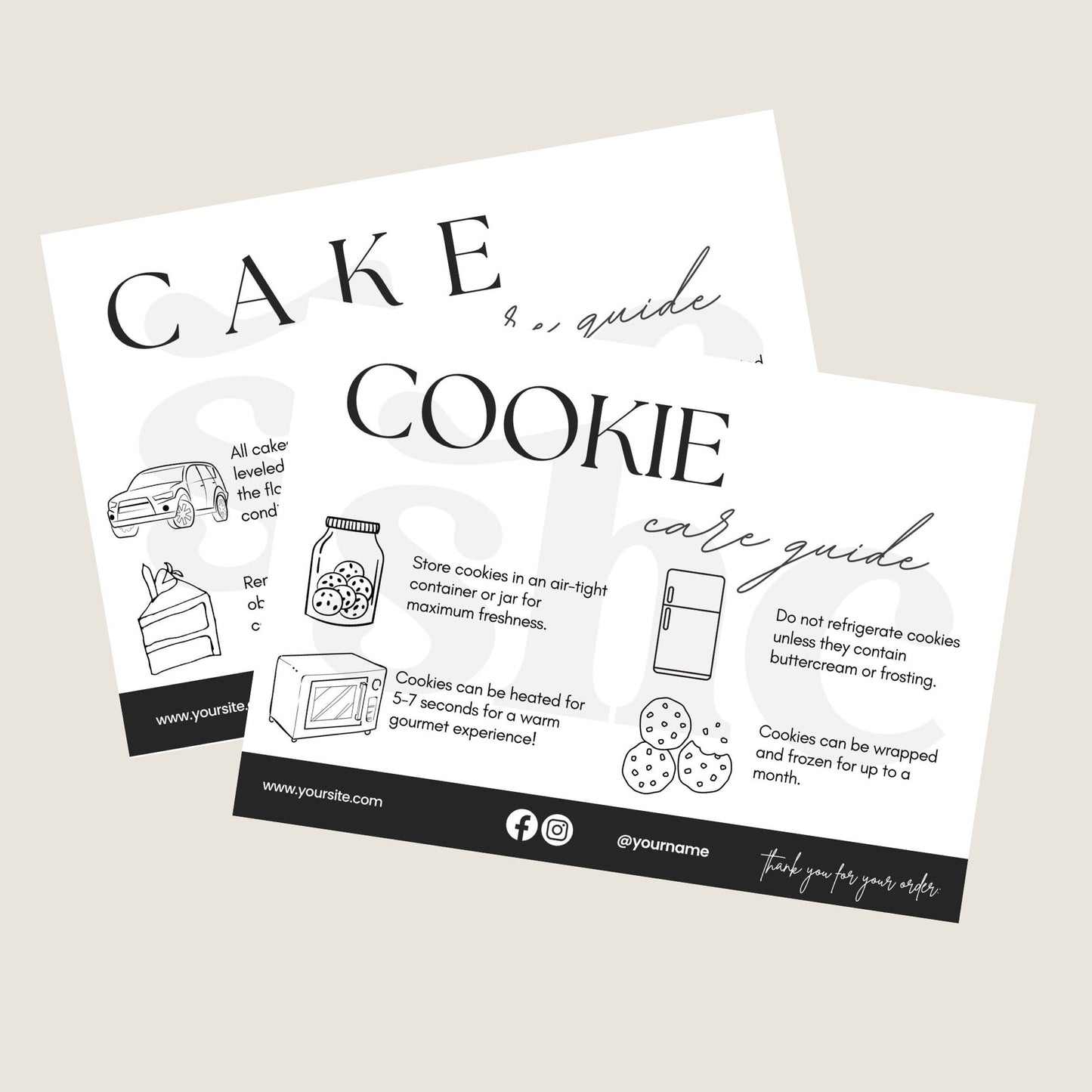 Editable Cookie + Cake Care Card Template Bundle - SHCreations