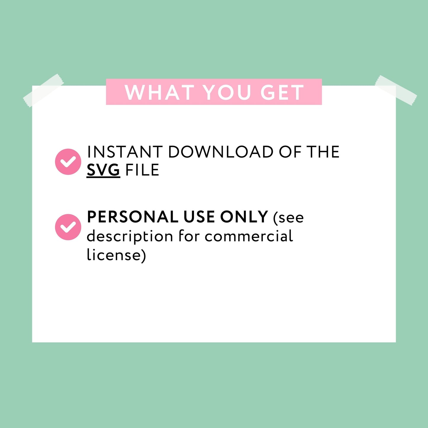 a white piece of paper with the words, what you get, instant file and