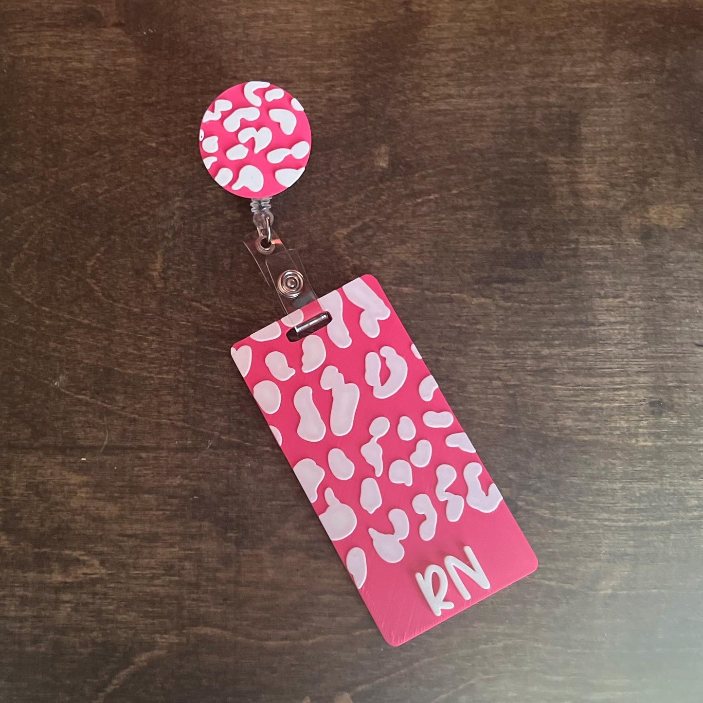 Leopard Print Badge Reel with RN Leopard Badge Mate,rn Badge Mate STL, Leopard Badge Reel STL, 3d Badge Reel, Badge reel topper stl