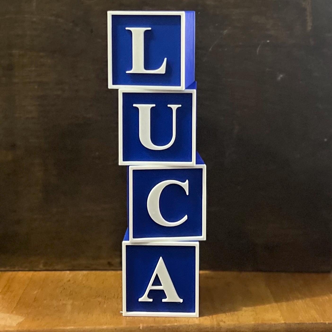 LUCA 3D Printed Baby Blocks STL, 4 Letters, STL, 3d printed Baby Blocks, Baby Blocks, 3D Print stl, Baby shower gift, Baby Boy