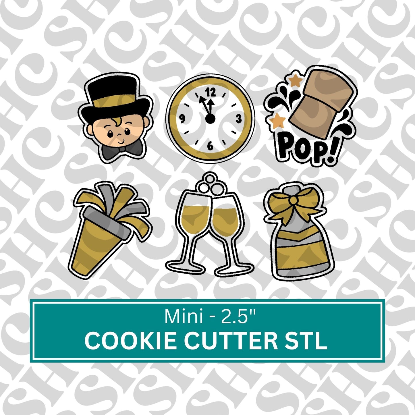 Mini New Years Cookie Cutter STL Set 2 |Set of 6 New Years 3D Stl Cutters | Party Cookie Cutter Stl | Celebration Stl | Gatsby Stl