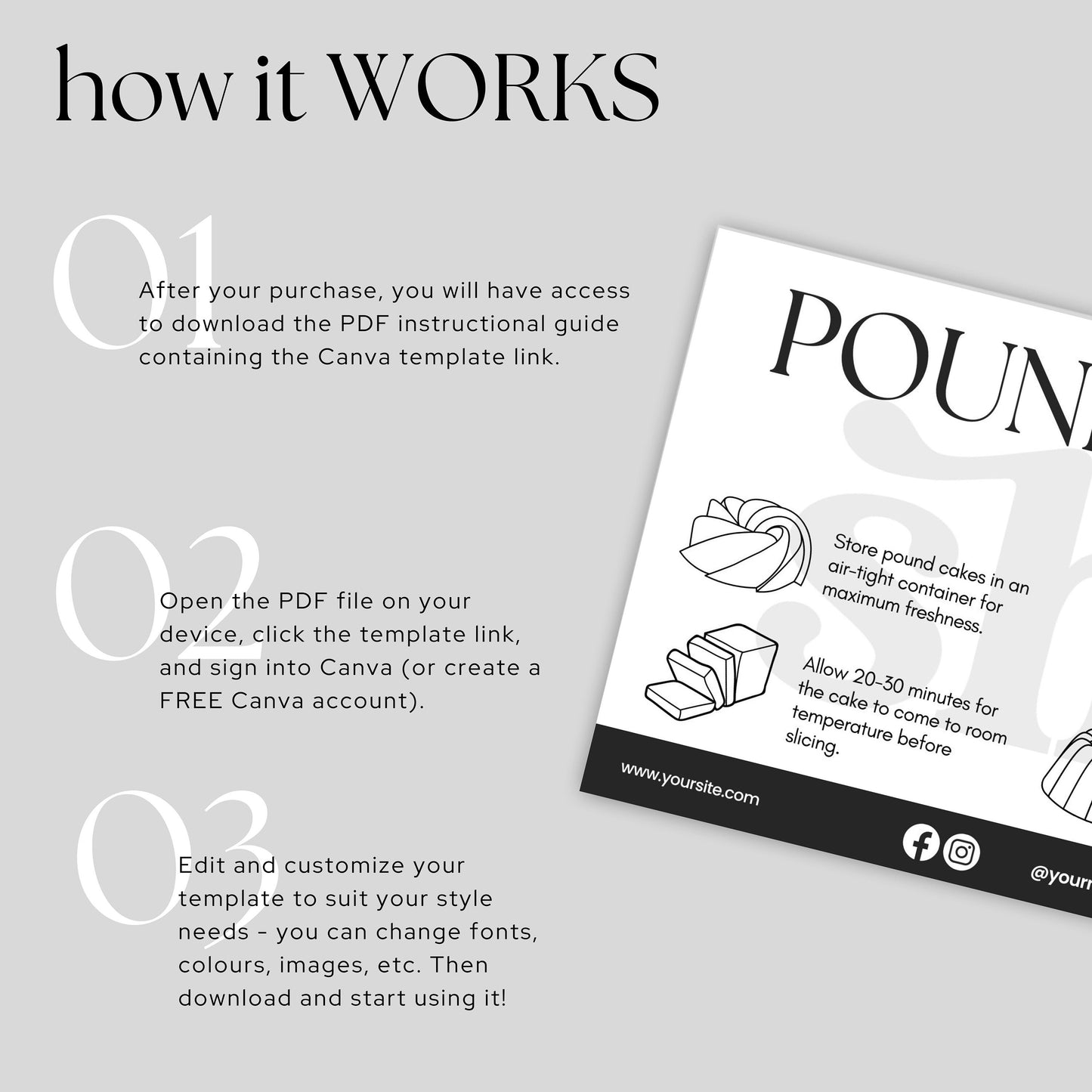 Pound Cake Care Guide Template, Thermal Sticker, Baking Care Cards, Care Card, Care Stickers
