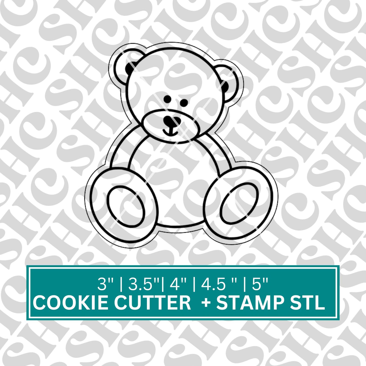 Sitting Teddy Bear Cookie Cutter & Fondant Stamp STL | 3D Printable Baking Tool | Baby Shower Cookie Cutter | We can Bearly Wait Theme