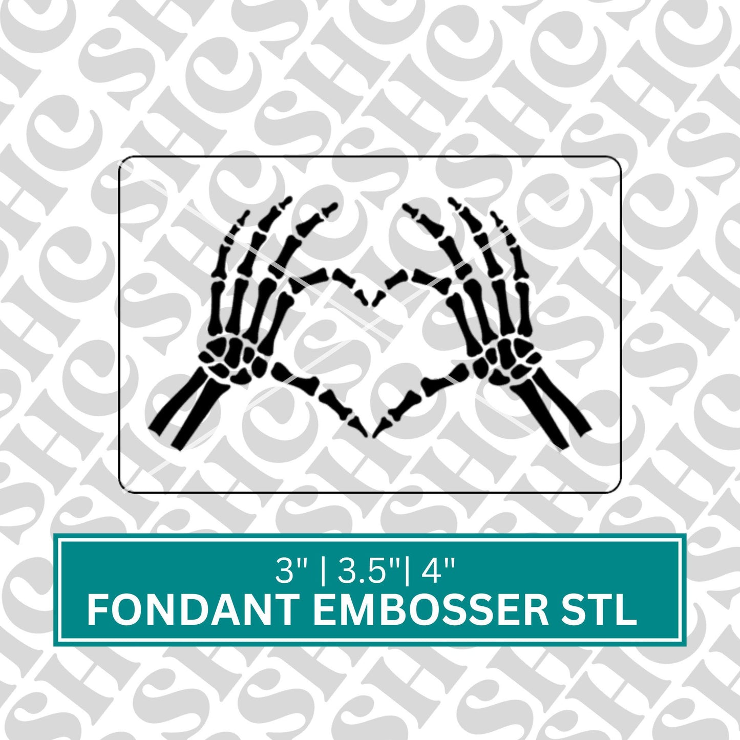 Skeleton Hands Heart Fondant Embosser STL - 3d Printable Halloween Decorating Tool |Halloween Fondant Embosser | Halloween Cookie Stamp |