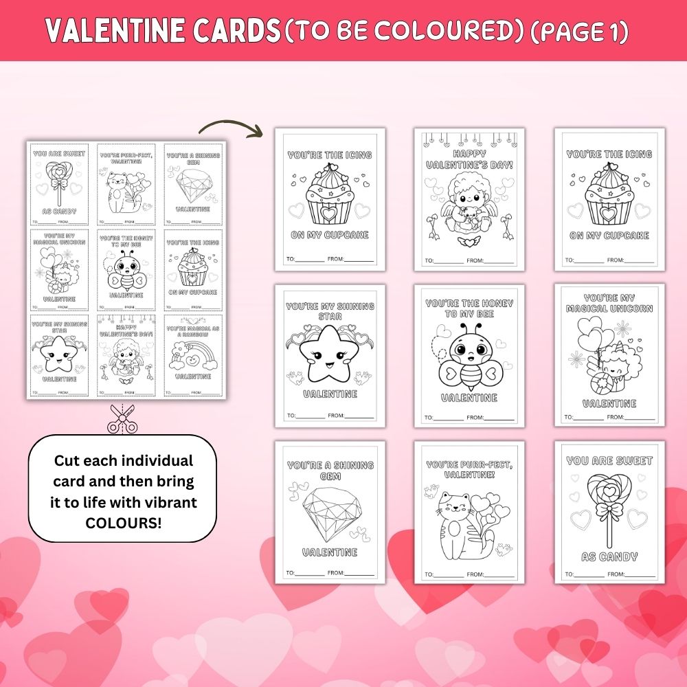 Spread Love and Creativity: Printable Valentine Cards for Kids to Colour and Share - SHCreations