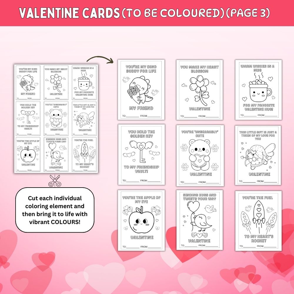 Spread Love and Creativity: Printable Valentine Cards for Kids to Colour and Share - SHCreations