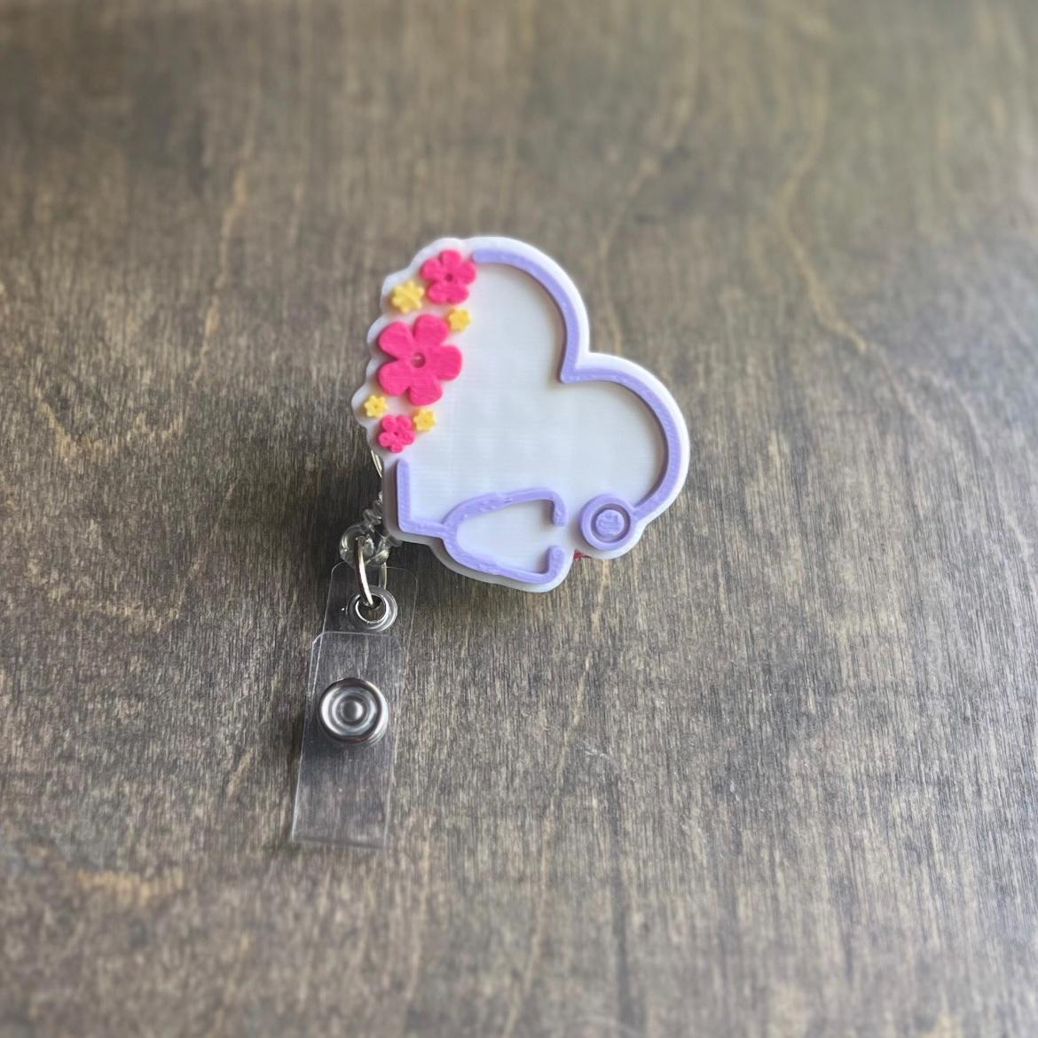 3D Badge Topper STL, Spring Stethoscope Badge Reel Topper STL – 3D Print File for Nurses, Floral Medical Badge Accessory