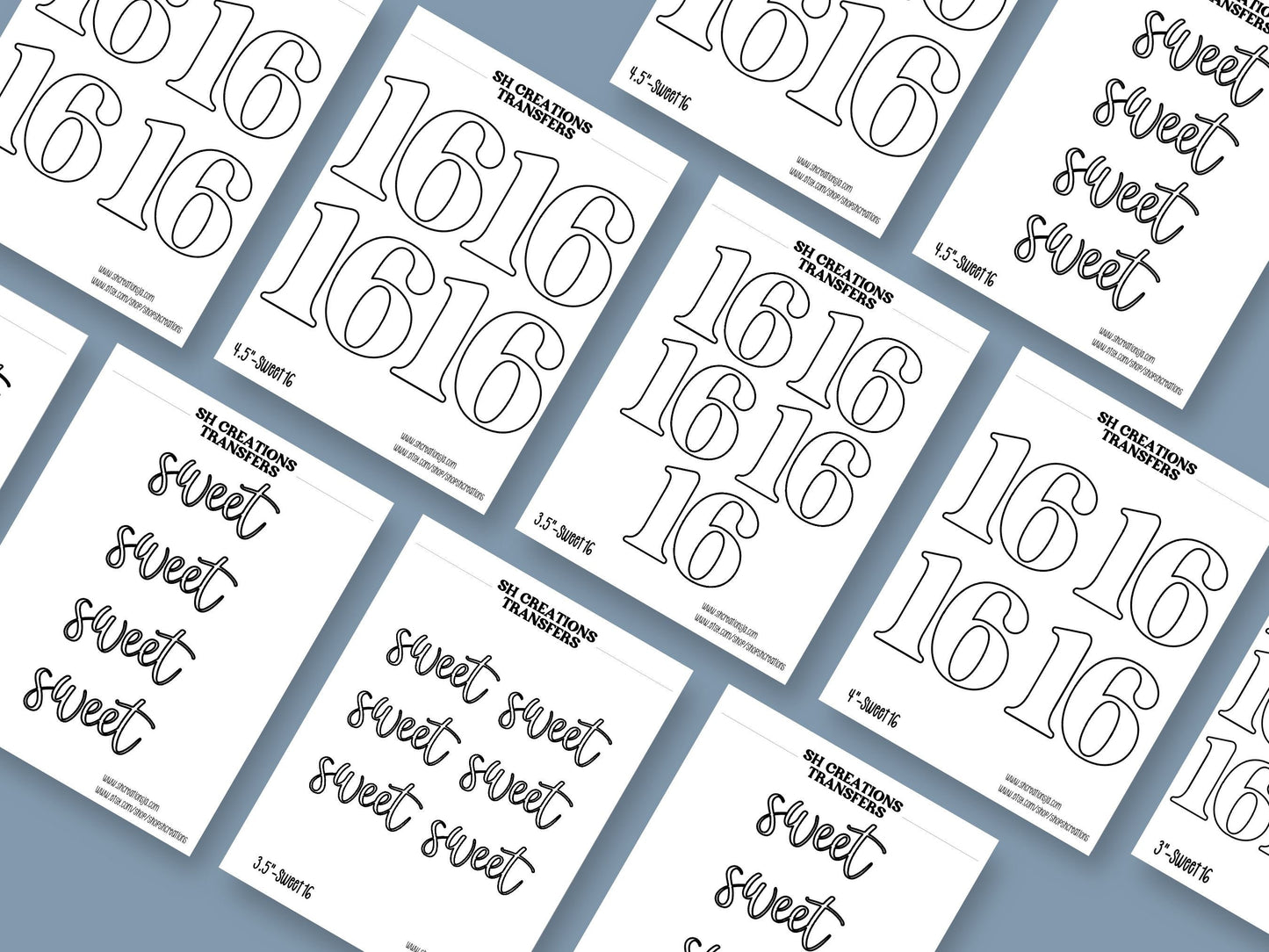 Sweet Sixteen Royal Icing Transfer Printable Bundle, Sweet 16 Template, Transfer Sheet, Sweet Sixteen Printable, Royal Icing Template,