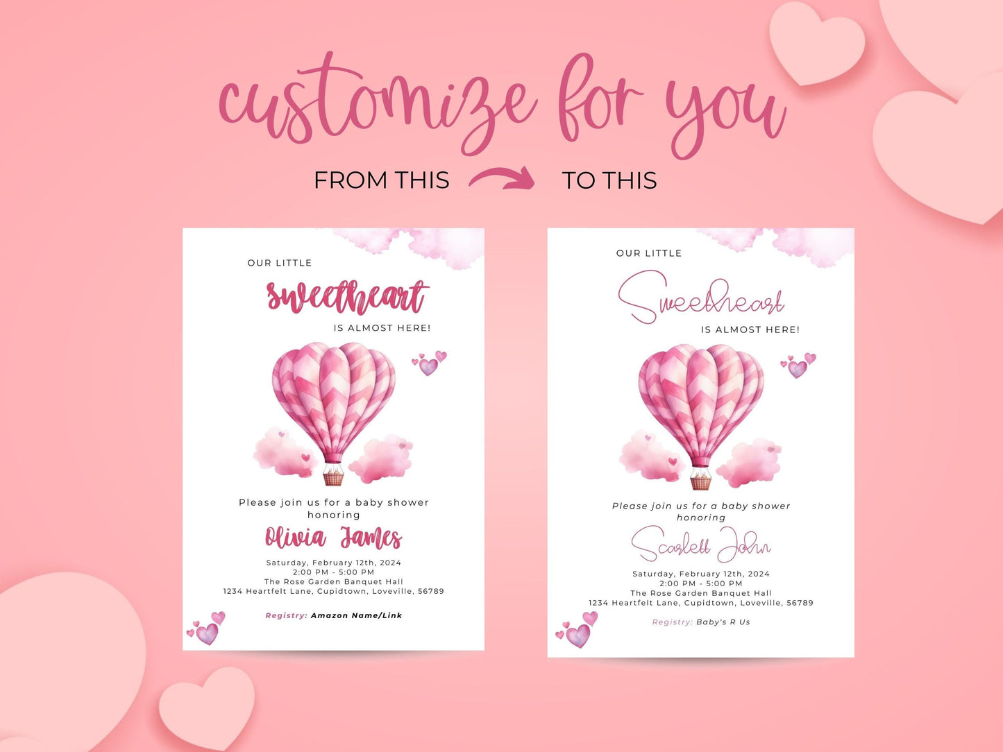 Sweetheart Shower: February Baby Shower Invitation, Hearts Invite, Little Sweetheart Invite, Valentine's Day Baby Shower Editable Invitation