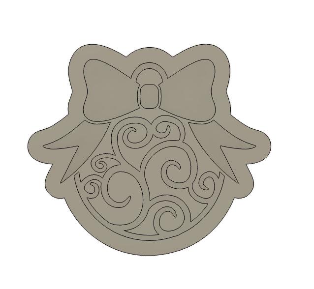 Swirly Ornament w/Bow Cookie Cutter STL, Ornament Fondant Embosser, Ornament with Bow Cookie, Swirly Ornament Embosser, Xmas Fondant Stamp