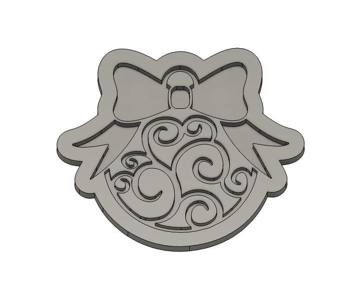 Swirly Ornament w/Bow Cookie Cutter STL, Ornament Fondant Embosser, Ornament with Bow Cookie, Swirly Ornament Embosser, Xmas Fondant Stamp
