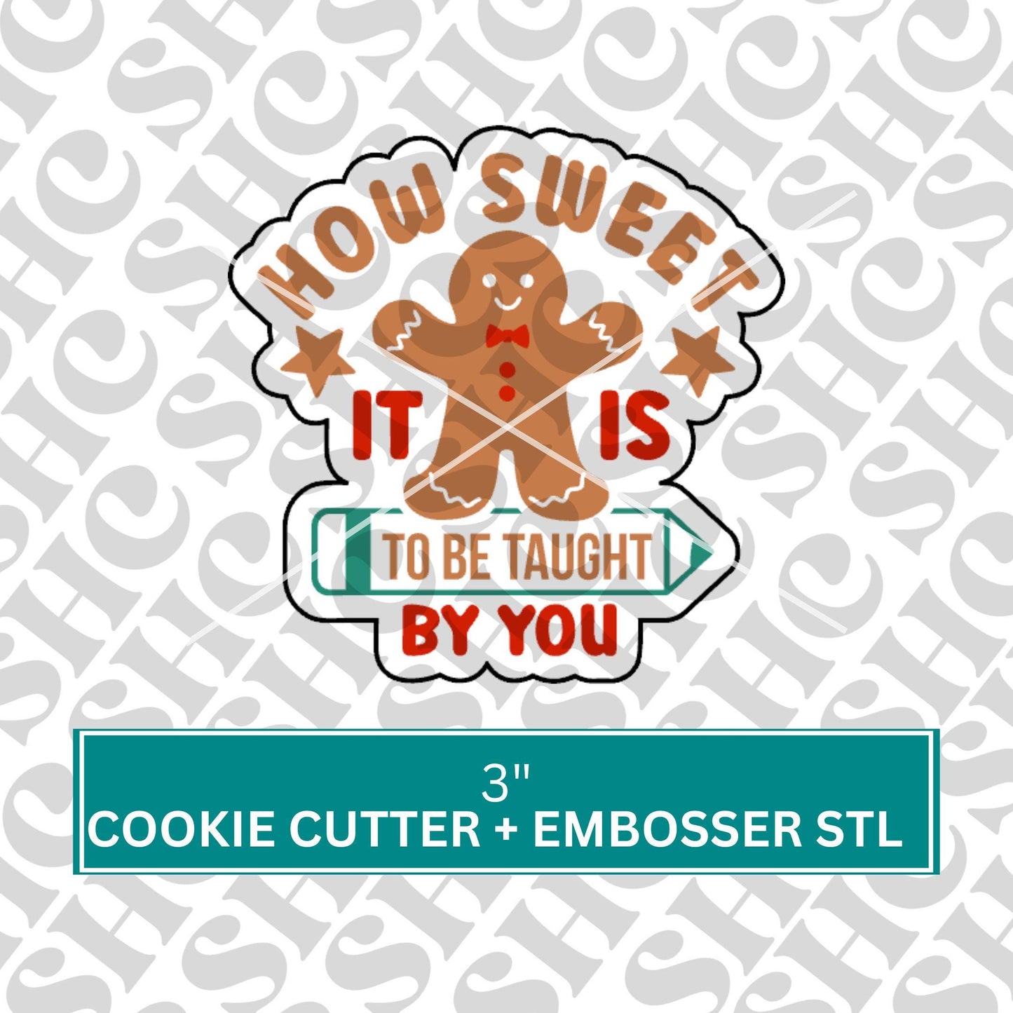 Teacher Christmas Fondant Embosser, Teacher Appreciation Cookie Cutter STL, Gingerbread Embosser, Xmas Cookies, Xmas Fondant Stamp, Debosser