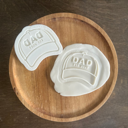 DONE TO ORDER: "Dad Est. 2024" Hat Cookie Cutter + Fondant Stamp/Embosser