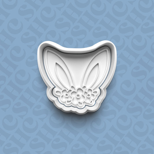 DONE TO ORDER: Floral Bunny Ears Cookie Cutter + Fondant Stamp Set