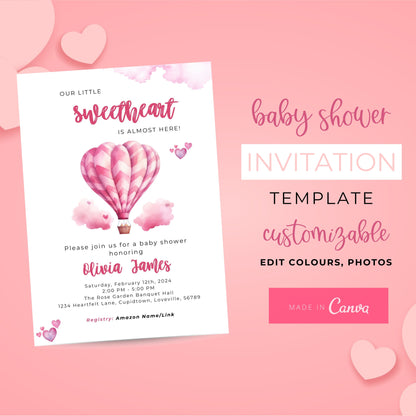 Sweetheart Shower: February Baby Shower Invitation, Hearts Invite, Little Sweetheart Invite, Valentine's Day Baby Shower Editable Invitation