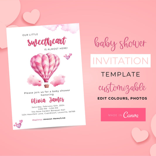 Sweetheart Shower: February Baby Shower Invitation, Hearts Invite, Little Sweetheart Invite, Valentine's Day Baby Shower Editable Invitation