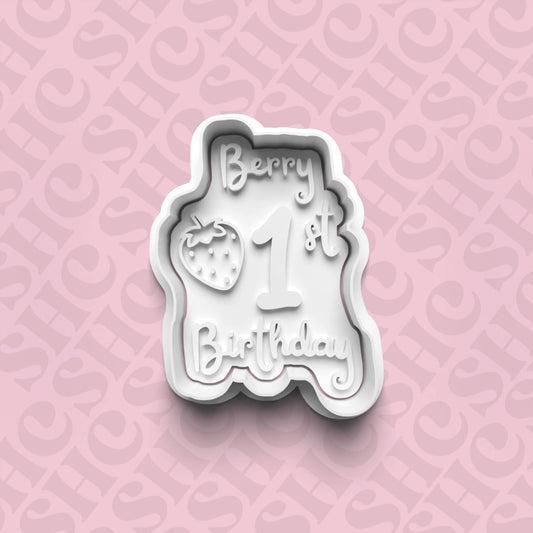 DONE TO ORDER: 'Berry 1st Birthday' Cookie Cutter + Fondant Stamp Set