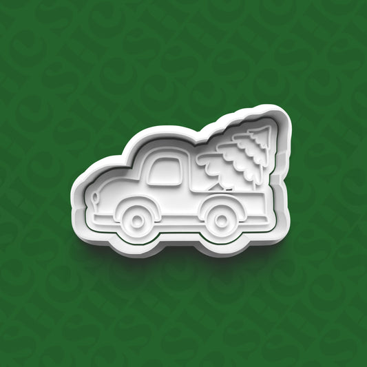 DONE TO ORDER: Truck w/Christmas Tree Cookie Cutter + Fondant Stamp Set