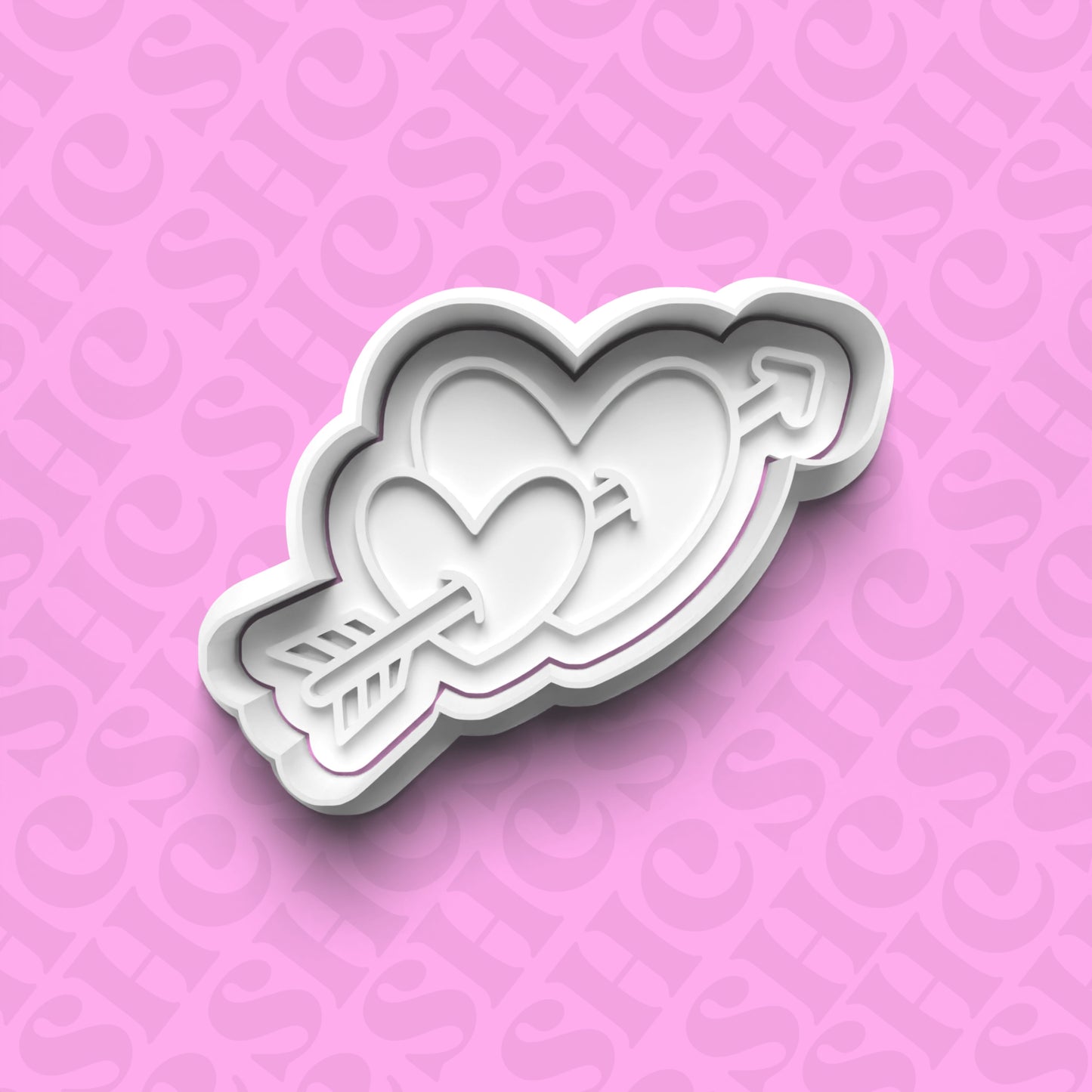 DONE TO ORDER: Double Hearts w/Arrow Cookie Cutter + Fondant Stamp Set