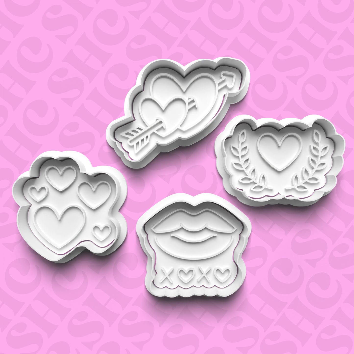 DONE TO ORDER: Valentine Cookie Cutter + Fondant Stamp Bundle 6