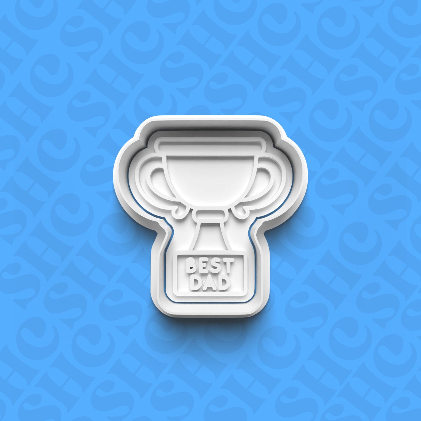 DONE TO ORDER: "Best Dad" Trophy Cookie Cutter + Fondant Stamp Set