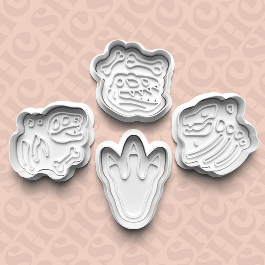 DONE TO ORDER: Dino Fossil Cookie Cutter + Fondant Stamp Bundle