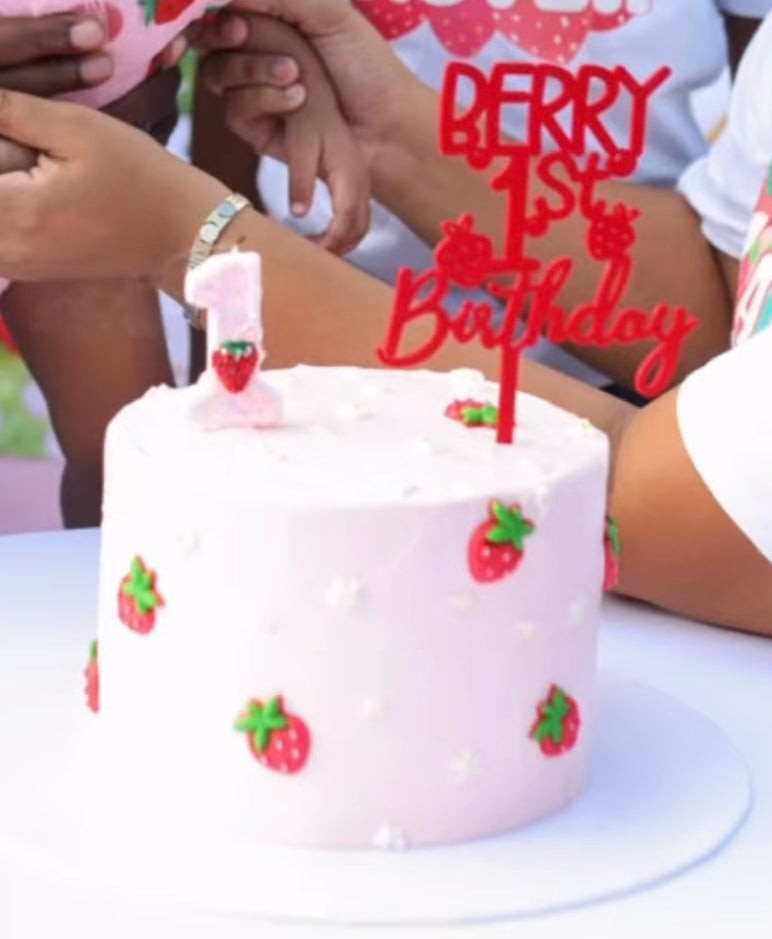'Berry First Birthday' Cake Topper - Strawberry Theme 3D Cake Topper