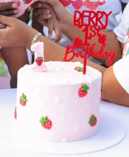 'Berry First Birthday' Cake Topper - Strawberry Theme 3D Cake Topper