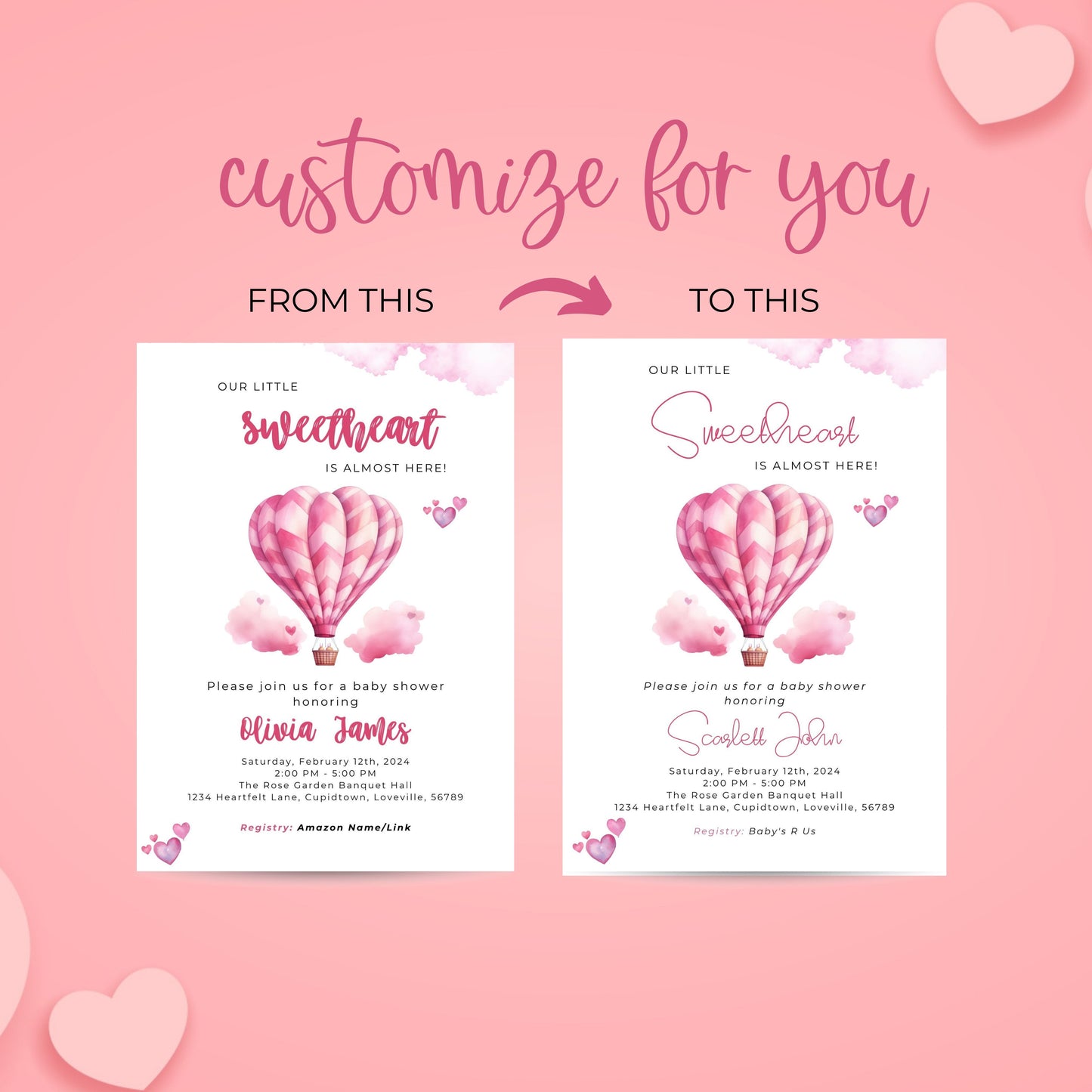 Sweetheart Shower: February Baby Shower Invitation, Hearts Invite, Little Sweetheart Invite, Valentine's Day Baby Shower Editable Invitation