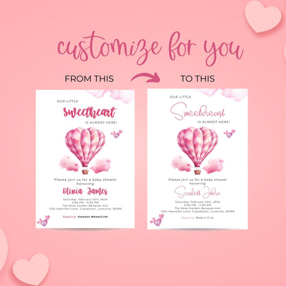 Sweetheart Shower: February Baby Shower Invitation, Hearts Invite, Little Sweetheart Invite, Valentine's Day Baby Shower Editable Invitation