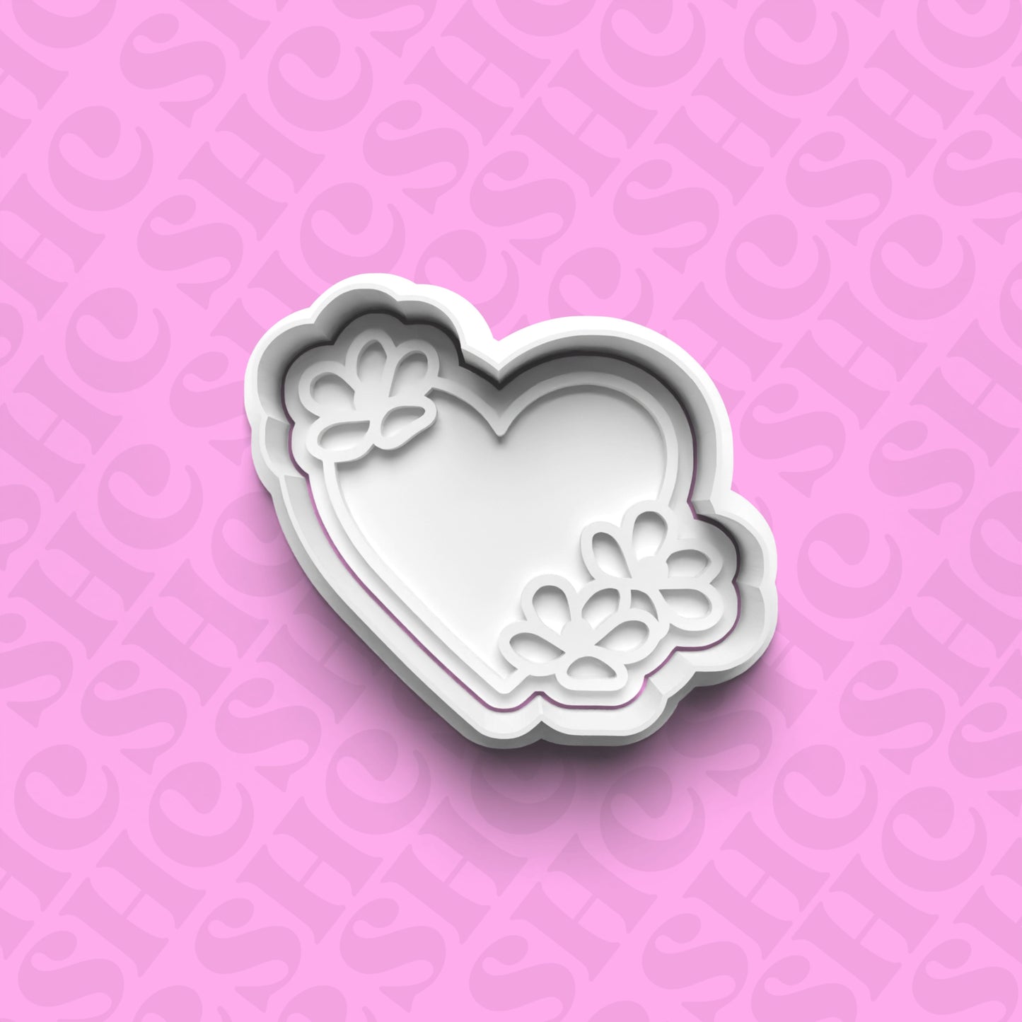 DONE TO ORDER: Floral Heart Cookie Cutter + Fondant Stamp Set