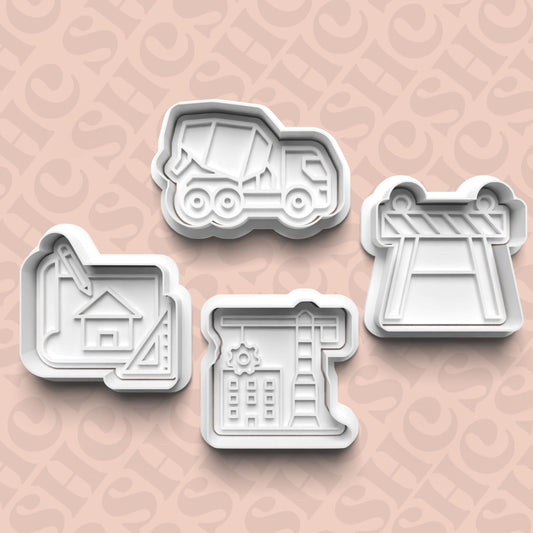 DONE TO ORDER: Construction Cookie Cutter + Fondant Stamp Bundle