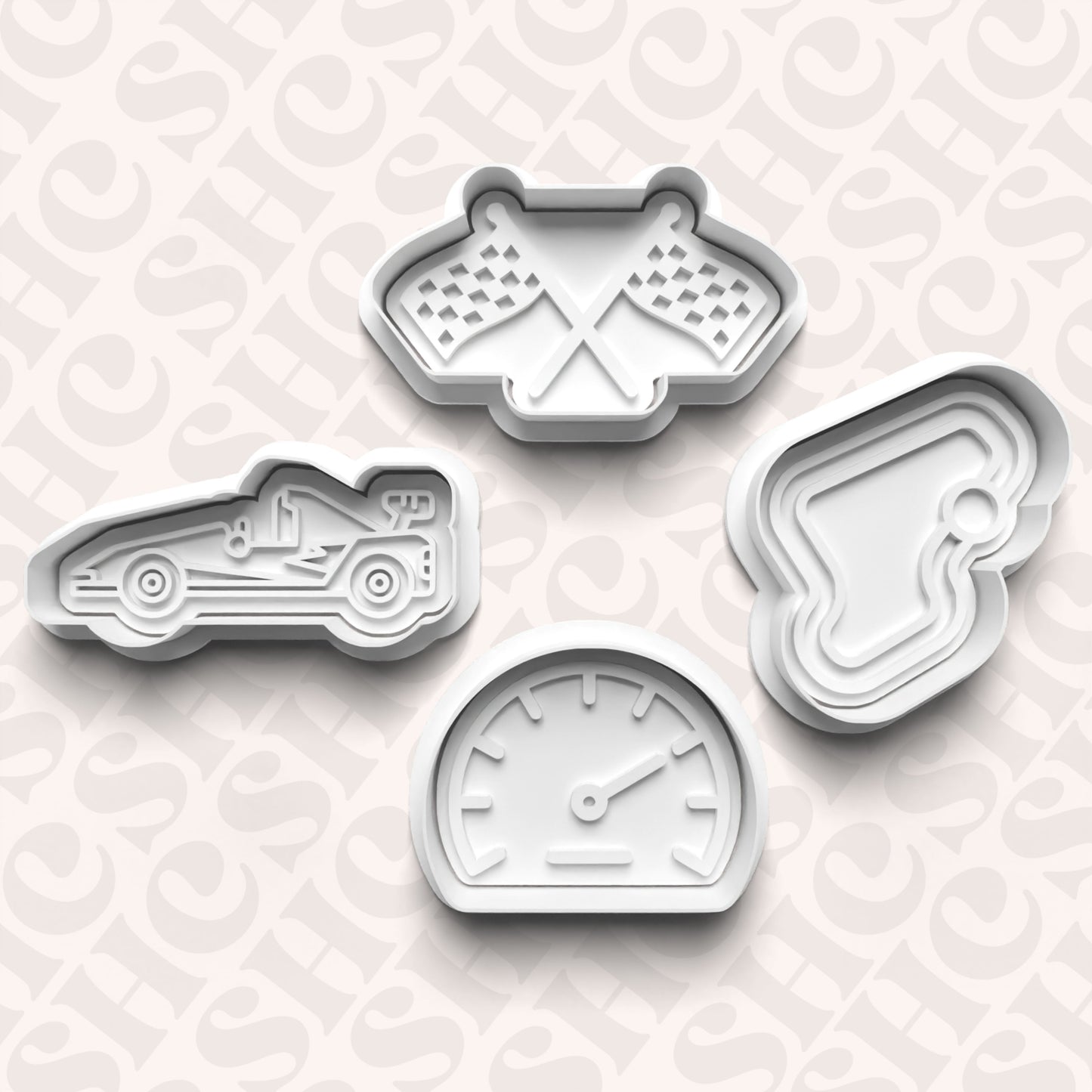 DONE TO ORDER: Racing Cookie Cutter + Fondant Stamp Bundle