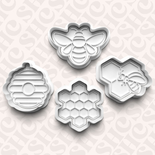 DONE TO ORDER: Bumble Bee/Honey Cookie Cutter + Fondant Stamp Bundle