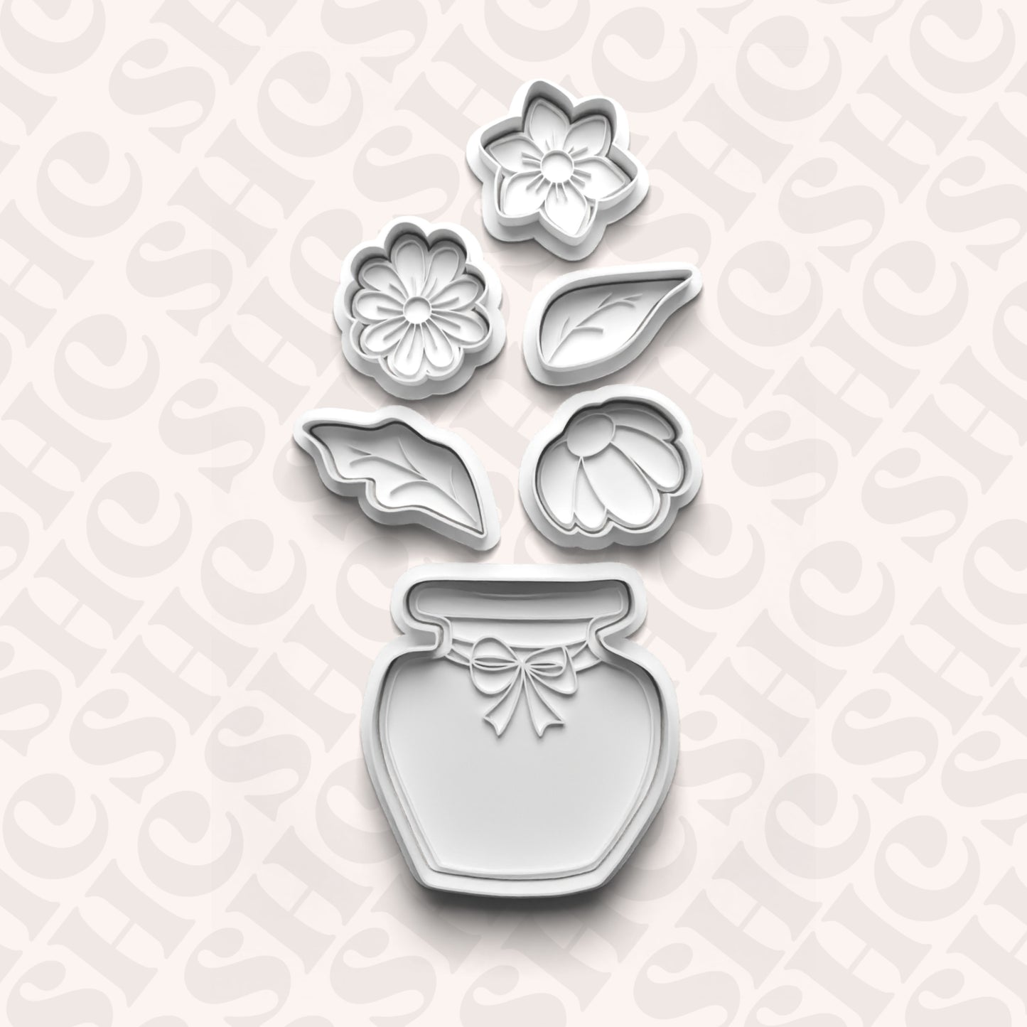 DONE TO ORDER: Flower Bouquet Cookie Cutter + Fondant Stamp Set