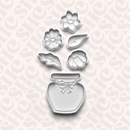 DONE TO ORDER: Flower Bouquet Cookie Cutter + Fondant Stamp Set