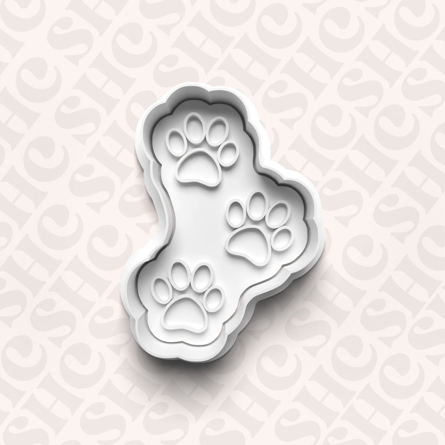 DONE TO ORDER: Paw Print Cookie Cutter + Fondant Stamp Set