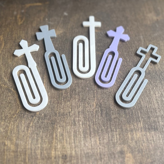 3D Printed Cross Bookmark & Paperclip Bundle - Elegant Religious Gift Set for Book Lovers