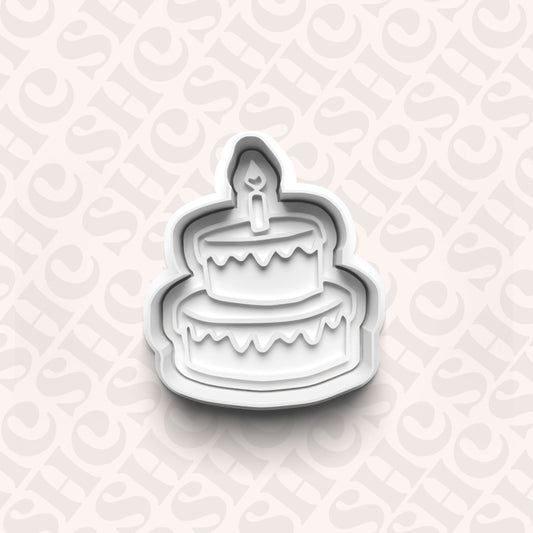 DONE TO ORDER: Birthday Cake Cookie Cutter + Fondant Stamp Set